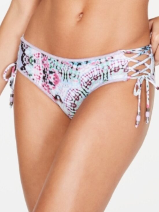 BECCA Other - Becca Peace and Love Corset-Tie Hipster Bikini Bottoms Multi Swimsuit Size L NWT